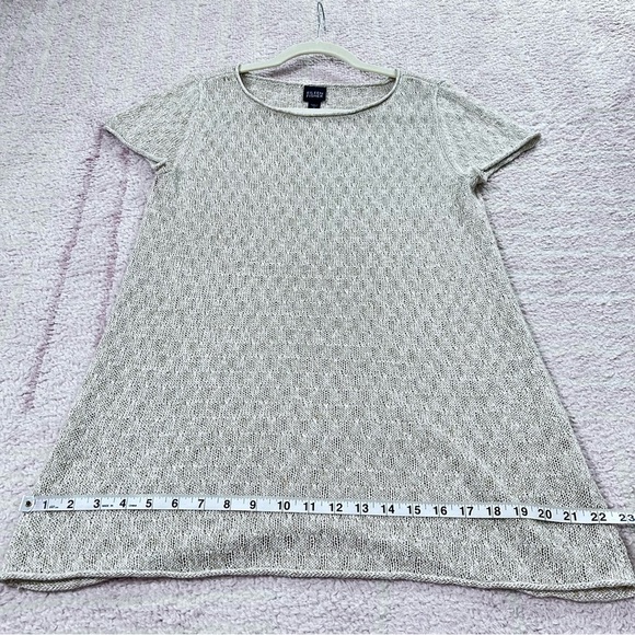 Eileen Fisher Tan and White Open Knit Tunic Top 100% Linen Size Small Neutral - Picture 8 of 11